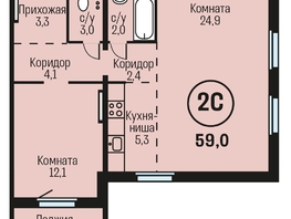 Продается 2-комнатная квартира ЖК Адалин на Южном, дом 15 корпус 6, 59  м², 5605000 рублей