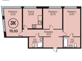 Продается 3-комнатная квартира ЖК Адалин на Южном, дом 15 корпус 5, 70.03  м², 6652850 рублей