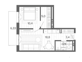 Продается 2-комнатная квартира ЖК Вышка, корпус 1, 47.4  м², 8527000 рублей