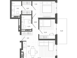 Продается 3-комнатная квартира ЖК Меланж, 63.43  м², 11057000 рублей