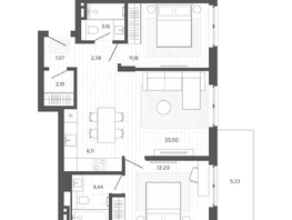 Продается 3-комнатная квартира ЖК Меланж, 69.46  м², 11910000 рублей