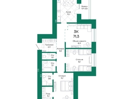Продается 3-комнатная квартира ЖК Широта, корпус 1, 71.3  м², 9432990 рублей