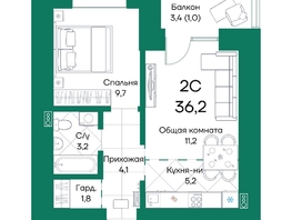 Продается 2-комнатная квартира ЖК Широта, корпус 2, 36.2  м², 5527740 рублей