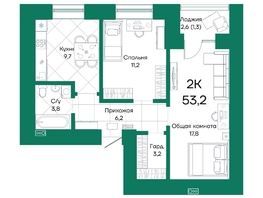Продается 2-комнатная квартира ЖК Широта, корпус 2, 53.2  м², 7251160 рублей