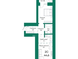 Продается 2-комнатная квартира ЖК Широта, корпус 2, 44.6  м², 5989334 рублей