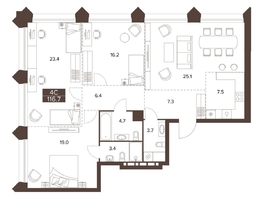 Продается 4-комнатная квартира ЖК Сахаров Парк, 116.7  м², 37110600 рублей