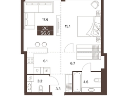 Продается 2-комнатная квартира ЖК Сахаров Парк, 56.6  м², 20936340 рублей