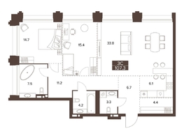 Продается 3-комнатная квартира ЖК Сахаров Парк, 107.3  м², 32812340 рублей