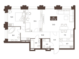 Продается 3-комнатная квартира ЖК Сахаров Парк, 107.8  м², 33187308 рублей