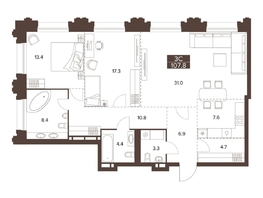 Продается 3-комнатная квартира ЖК Сахаров Парк, 107.8  м², 32519487 рублей
