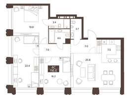 Продается 4-комнатная квартира ЖК Сахаров Парк, 116.6  м², 40952835 рублей
