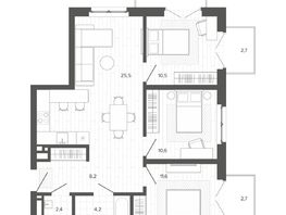 Продается 4-комнатная квартира ЖК Вышка, корпус 2, 82.51  м², 14059000 рублей