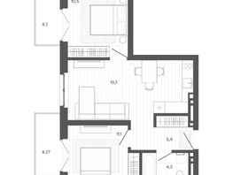 Продается 3-комнатная квартира ЖК Вышка, корпус 3, 59.18  м², 11247000 рублей