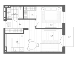 Продается 2-комнатная квартира ЖК Вышка, корпус 1, 54.57  м², 9547000 рублей