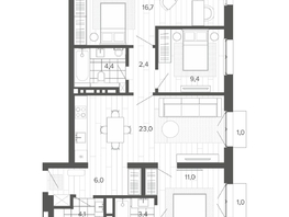 Продается 4-комнатная квартира ЖК Вышка, корпус 1, 82.53 м², 13994000 рублей