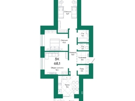 Продается 3-комнатная квартира ЖК Широта, корпус 1, 68.1 м², 9418230 рублей