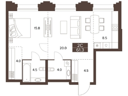 Продается 2-комнатная квартира ЖК Сахаров Парк, 61.3 м², 19895222 рублей