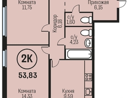 Продается 2-комнатная квартира ЖК Адалин на Южном, дом 15 корпус 3, 53.83  м², 5544490 рублей