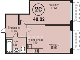 Продается 2-комнатная квартира ЖК Адалин на Южном, дом 15 корпус 3, 48.92 м², 5136600 рублей