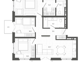 Продается 4-комнатная квартира ЖК Вышка, корпус 3, 88.89 м², 16272000 рублей