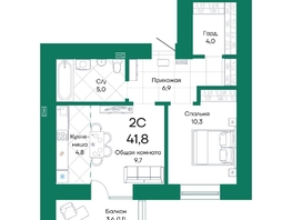 Продается 2-комнатная квартира ЖК Широта, корпус 1, 41.8  м², 6407940 рублей