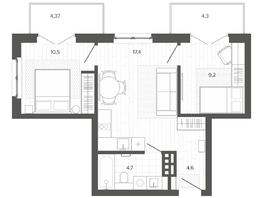 Продается 3-комнатная квартира ЖК Вышка, корпус 2, 54.64  м², 10290000 рублей