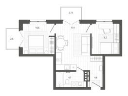 Продается 3-комнатная квартира ЖК Вышка, корпус 3, 51.46  м², 10066000 рублей