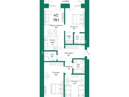 Продается 4-комнатная квартира ЖК Широта, корпус 1, 78.1  м², 10832470 рублей