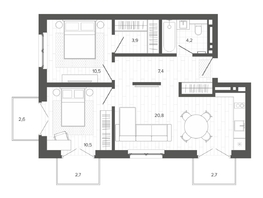 Продается 3-комнатная квартира ЖК Вышка, корпус 2, 64.84  м&sup2;, 11045000 рублей
