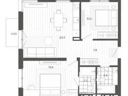 Продается 3-комнатная квартира ЖК Вышка, корпус 1, 69.46  м&sup2;, 12514920 рублей