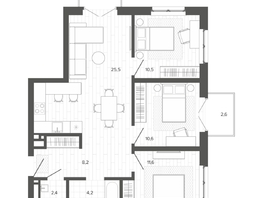 Продается 4-комнатная квартира ЖК Вышка, корпус 2, 78.29  м&sup2;, 13656580 рублей