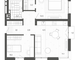 Продается 3-комнатная квартира ЖК Вышка, корпус 1, 69.1  м&sup2;, 12533200 рублей