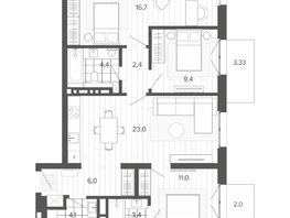 Продается 4-комнатная квартира ЖК Вышка, корпус 1, 86  м&sup2;, 14932000 рублей