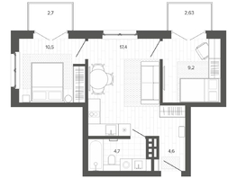 Продается 3-комнатная квартира ЖК Вышка, корпус 2, 51.64  м&sup2;, 9799280 рублей