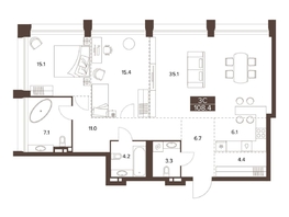 Продается 3-комнатная квартира ЖК Сахаров Парк, 108.4  м&sup2;, 44936786 рублей
