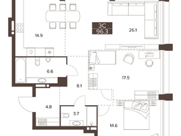 Продается 3-комнатная квартира ЖК Сахаров Парк, 96.3  м&sup2;, 42919561 рублей