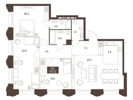 Продается 4-комнатная квартира ЖК Сахаров Парк, 117.5  м&sup2;, 39350867 рублей