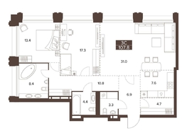 Продается 3-комнатная квартира ЖК Сахаров Парк, 107.8  м&sup2;, 39434318 рублей