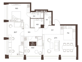 Продается 4-комнатная квартира ЖК Сахаров Парк, 117.1  м&sup2;, 51781760 рублей