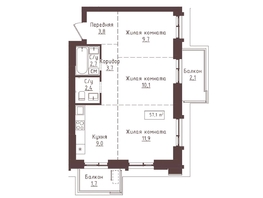 Продается 3-комнатная квартира ЖК Империал, 57.1  м&sup2;, 10849000 рублей