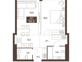 Продается 2-комнатная квартира ЖК Сахаров Парк, 56.8  м&sup2;, 25538146 рублей