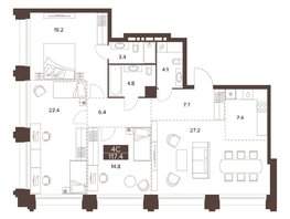 Продается 4-комнатная квартира ЖК Сахаров Парк, 117.4  м&sup2;, 48603758 рублей
