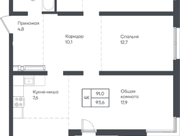 Продается 4-комнатная квартира ЖК Подсолнухи, 93.6  м&sup2;, 11606400 рублей