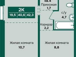 Продается 2-комнатная квартира ЖК Камчатка, корпус 6/3, 42.3  м&sup2;, 6500000 рублей