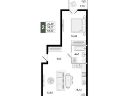 Продается 2-комнатная квартира ЖК Ёлки, дом 2, 58.2  м&sup2;, 10767000 рублей