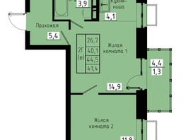 Продается 2-комнатная квартира ЖК Зеленые кварталы, 3 оч, корпус 1, 41.4  м², 6458400 рублей