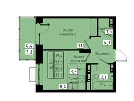 Продается 2-комнатная квартира ЖК Зеленые кварталы, 3 оч, корпус 1, 33.3  м², 5361300 рублей