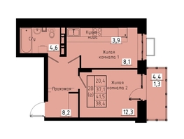 Продается 2-комнатная квартира ЖК Зеленые кварталы, 3 оч, корпус 1, 38.4 м², 6182400 рублей