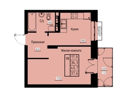 Продается 1-комнатная квартира ЖК Зеленые кварталы, 3 оч, корпус 2, 37.6 м², 5865600 рублей