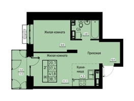 Продается 2-комнатная квартира ЖК Зеленые кварталы, 3 оч, корпус 2, 38.7  м², 6230700 рублей